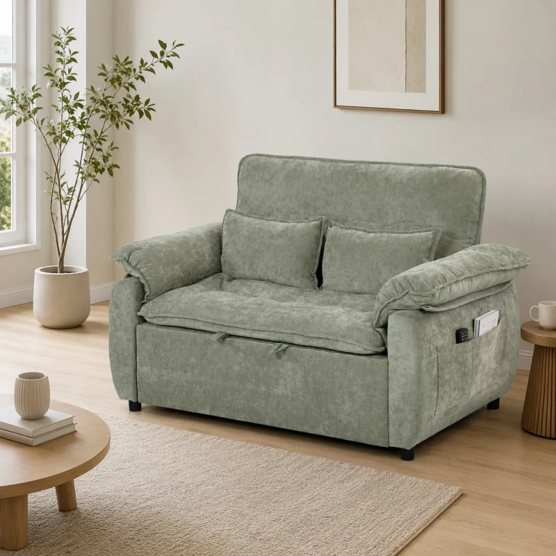 HOMCOM Sofá Cama 2 Plazas Sofá Cama 3 en 1 de Terciopelo 137 cm Respaldo Ajustable Asiento Amplio 2 Cojines Verde