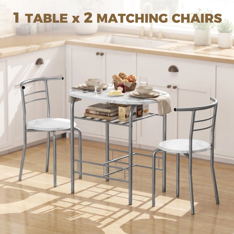 HOMCOM Three-Piece Compact Dining Set - White Marble Effect