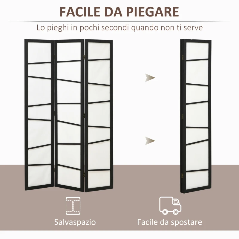 HOMCOM Paravento Separè a 3 Pannelli Pieghevole in Legno, 120x170cm, Nero e Bianco