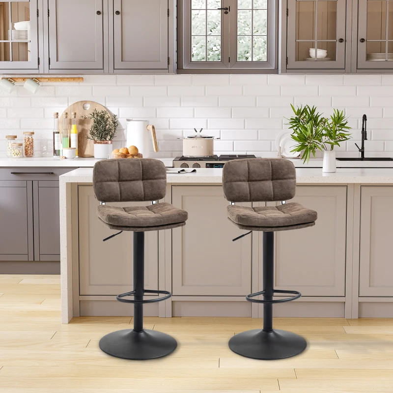 HOMCOM Lot de 2 tabourets de bar Vintage capitonné - pivotant, réglable - repose-pied - revêtement synthétique marron