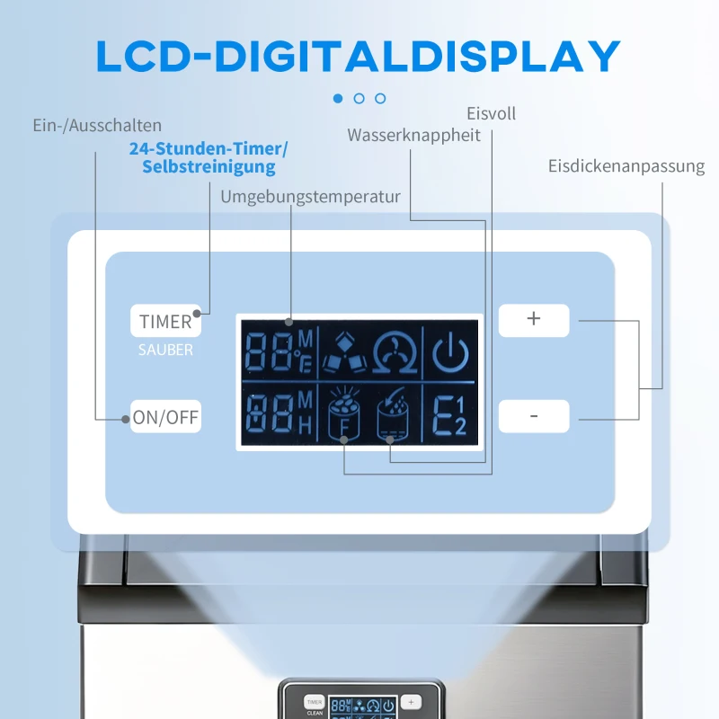 HOMCOM Commerciële ijsblokjesmachine 45 kg/24u ijsmachine met 11 kg opslag, LCD-display voor restaurant