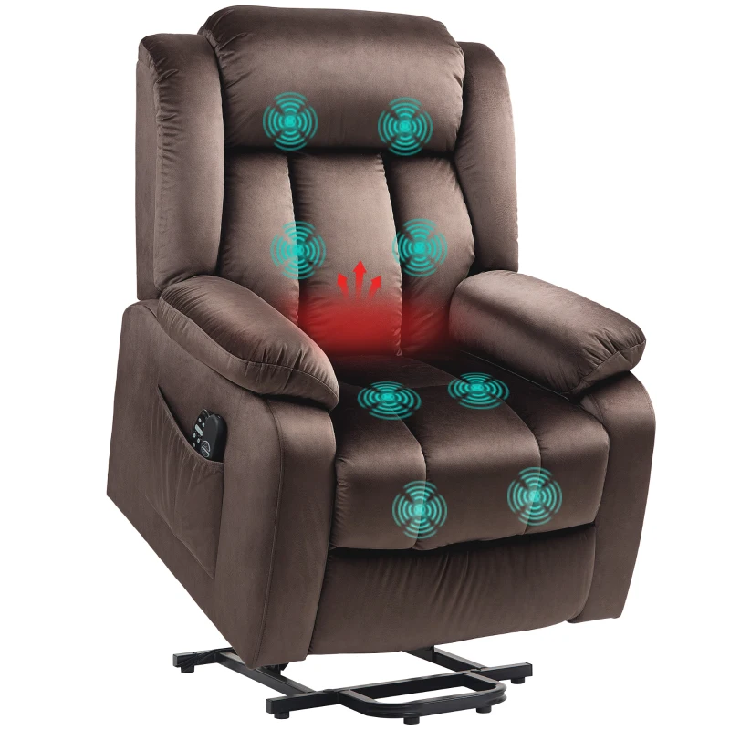 HOMCOM Opsta-fauteuil met massagefunctie en lendenverwarming, relaxfauteuil met afstandsbedieningen en zijzakken, bruin(m-11)