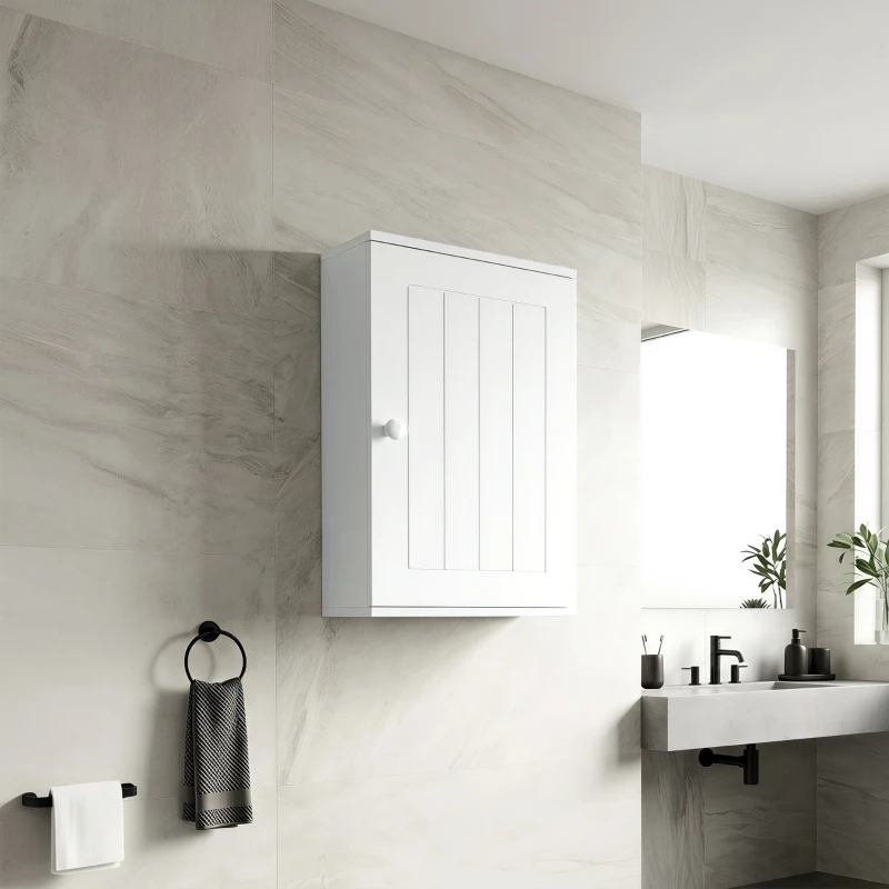 HOMCOM Armoire de Salle de Bain Murale Porte à Fermeture Douce Étagère Réglable pour Cuisine Buanderie 30x14x50 cm Blanc