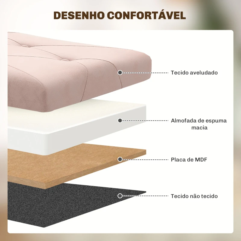 HOMCOM Banco de Armazenamento Dobrável Capacidade de 67 L  Estofado em Veludo Carga 120 kg 76x38x38 cm Rosa Claro