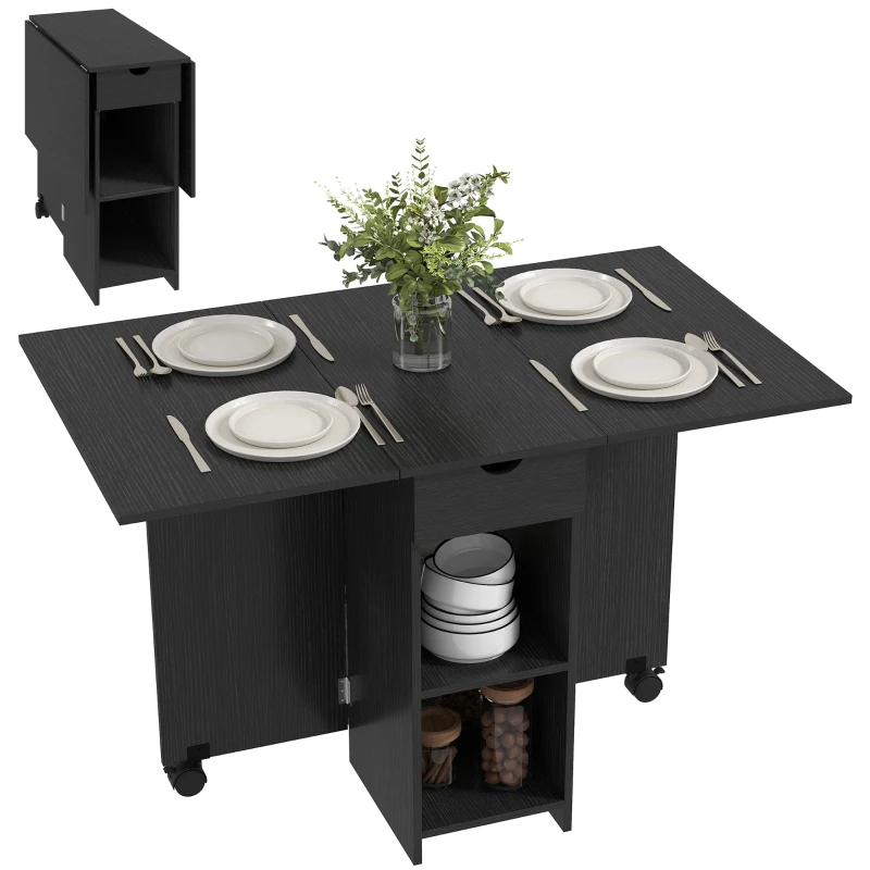 HOMCOM Klapptisch Esstisch, ausziehbarer Küchentisch für 2 à 4 Personen, 2 Klappen, 120 x 72 x 75 cm, Schwarz