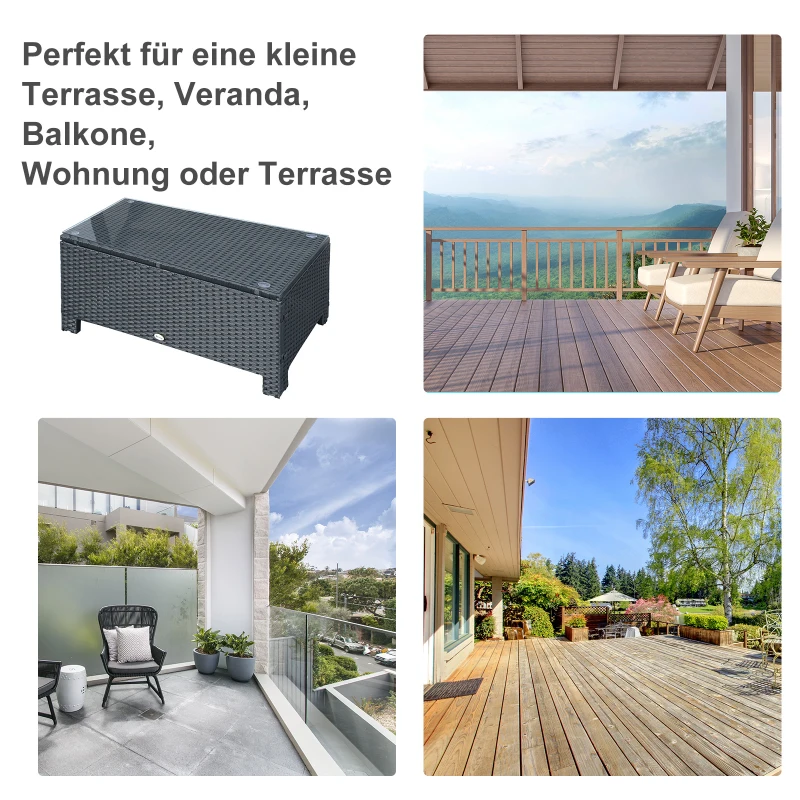 Outsunny tuin bijzettafel salontafel tuintafel balkontafel PE rotan