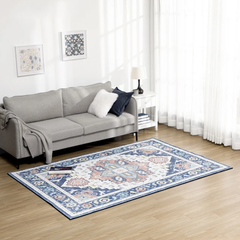 HOMCOM Vintage Area Rugs, Faux Rabbit Fur Large Carpet for Living Room, Bedroom, Dining Room, 160 x 230 cm, Blue