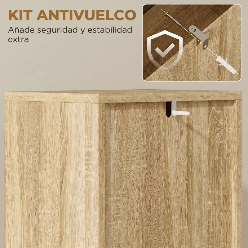 HOMCOM Armario Alto para Baño con Estantes Ajustables Puertas de Lamas Apertura por Presión 34x23x170 cm Natural