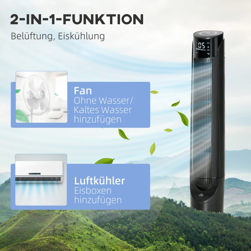 HOMCOM Torenventilator, Airconditioner met 4 Modi, 3 Snelheden, Timer, Kunststof