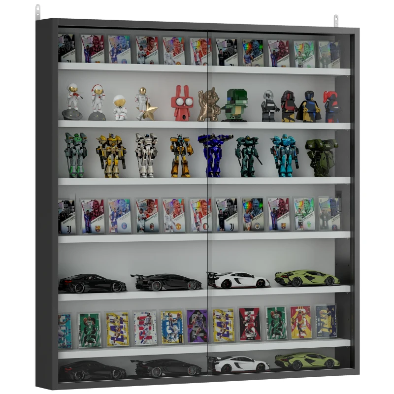 HOMCOM Six Shelf Display Cabinet, with Glass Doors - Black and White