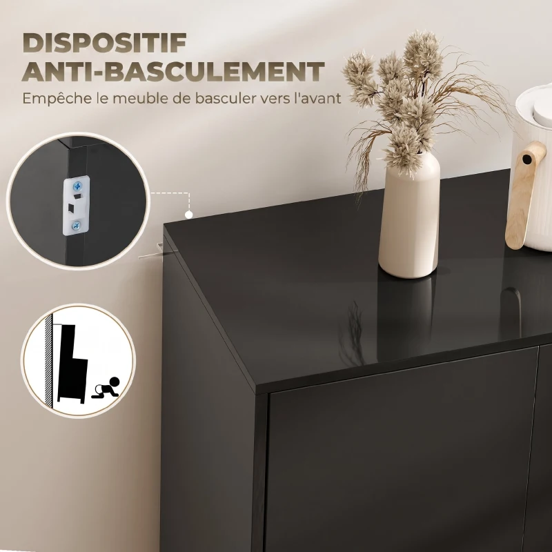 HOMCOM Buffet meuble de rangement 2 tiroirs coulissants 4 portes étagère réglable panneaux de particules 140 x 36 x 74 cm noir