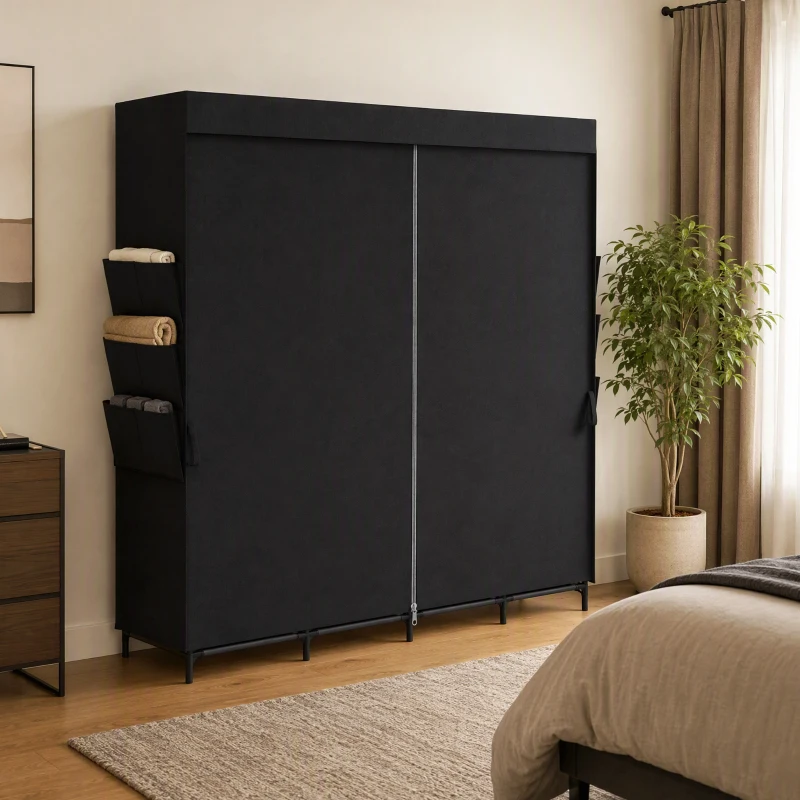 HOMCOM Armário de tecido, à prova de pó, portátil, 5 varões para cabides, 170 x 45 x 167 cm, Preto