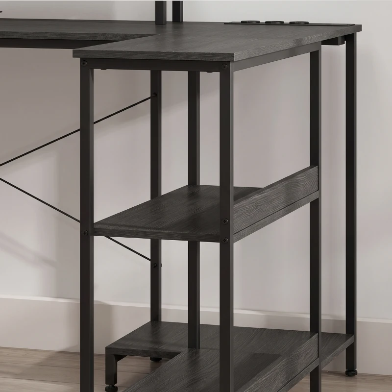 HOMCOM L-vormig bureau, omkeerbaar hoekbureau met lades en planken, 170 cm, zwart