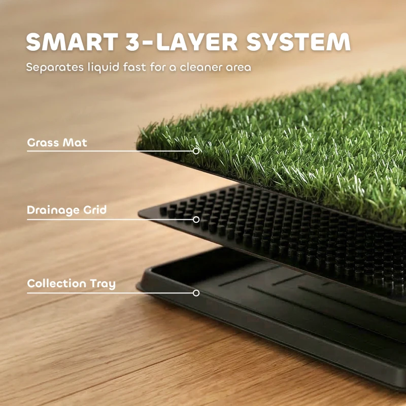 PawHut Dog Grass Pee Pad with Tray, Dog Toilet Tray with 2 Artificial Grass Mats, Portable Puppy Training Toilet