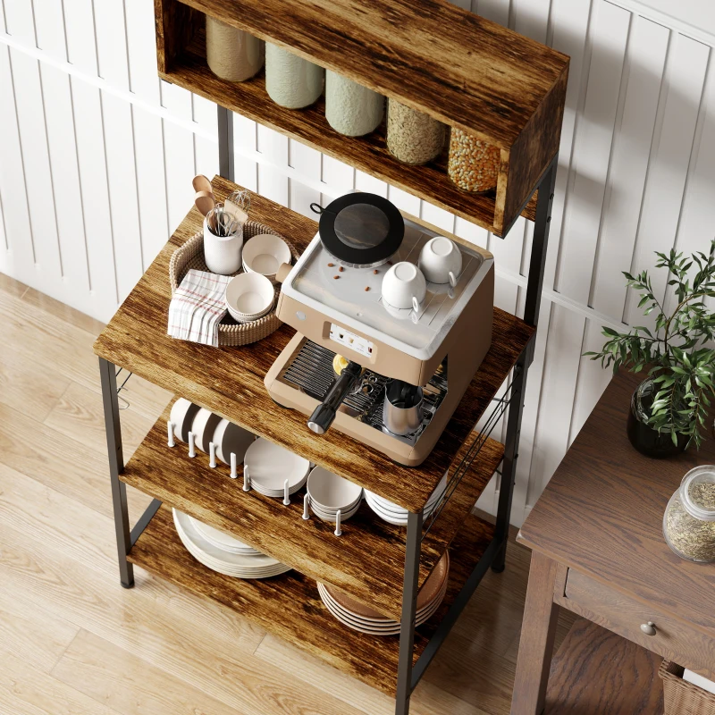 HOMCOM Kitchen Storage Rack, Bakers Rack with Power Outlet, USB Charger, Rustic Brown
