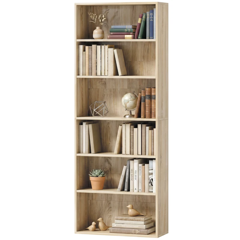 HOMCOM Six Shelf Bookcase - Oak