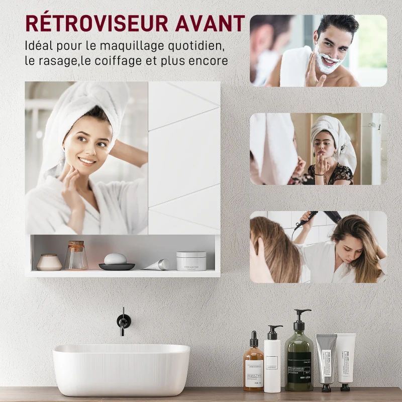 kleankin Armoire murale miroir de salle de bain placard de rangement 2 portes 55 x 17 x 55 cm blanc