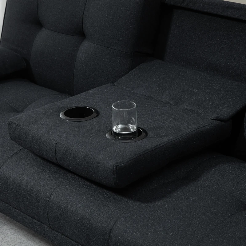 HOMCOM Slaapbank, logeerbed, verstelbare rugleuning, inklapbare tafel, 181x77x78 cm, Zwart