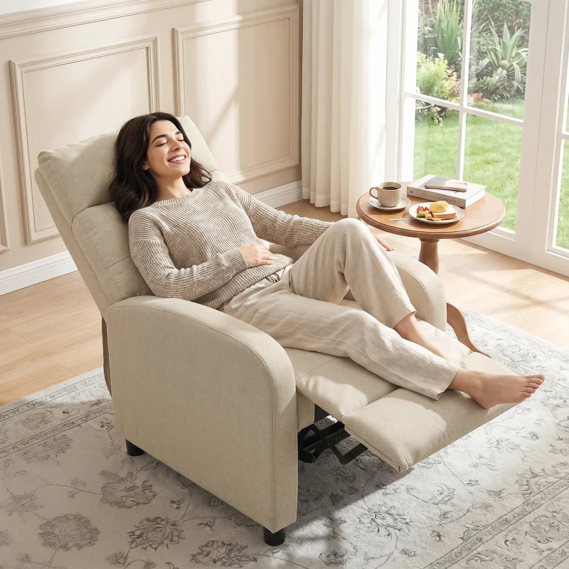 HOMCOM Relaxfauteuil met ligfunctie, uitklapbaar voetgedeelte, pocketvering, tot 150 kg, beige