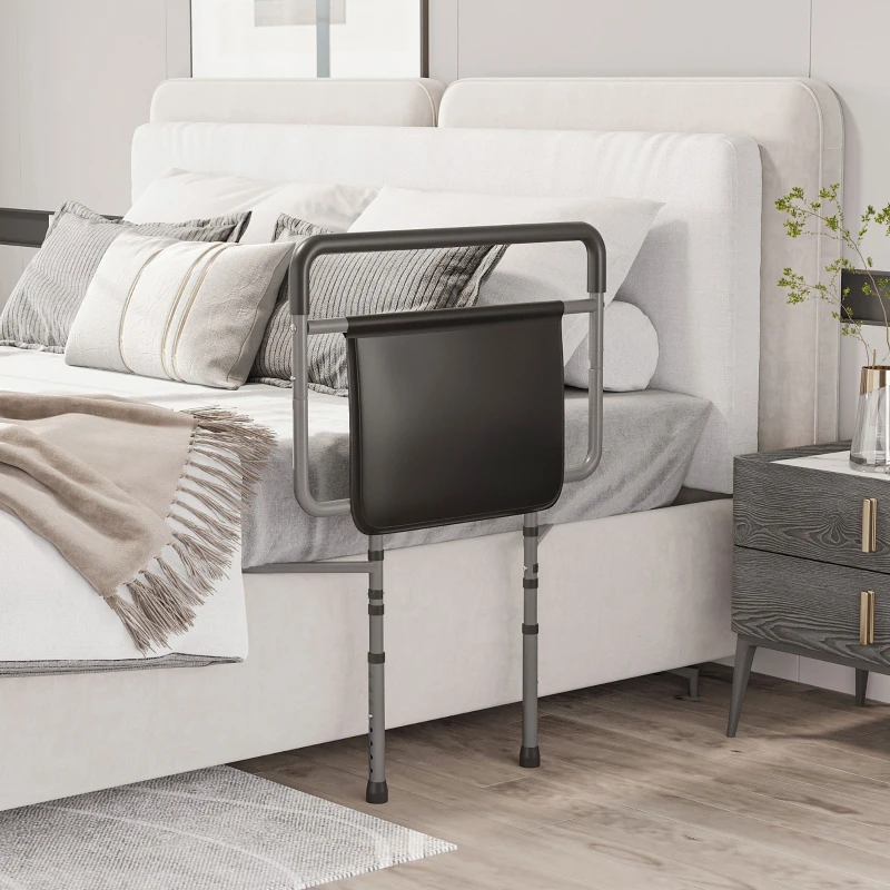 HOMCOM Barandilla de Cama Adulto Asidero para la Cama con Altura Ajustable Bolsillo de Almacenamiento 71x61x86-104 cm Gris