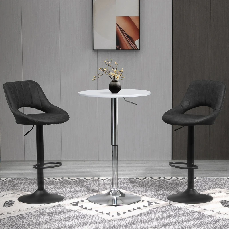 HOMCOM Set van 2 barkrukken, met een lederlook, draaibaar, verstelbaar in hoogte, met een voetensteun, metalen frame, afmetingen in de kleur grijs