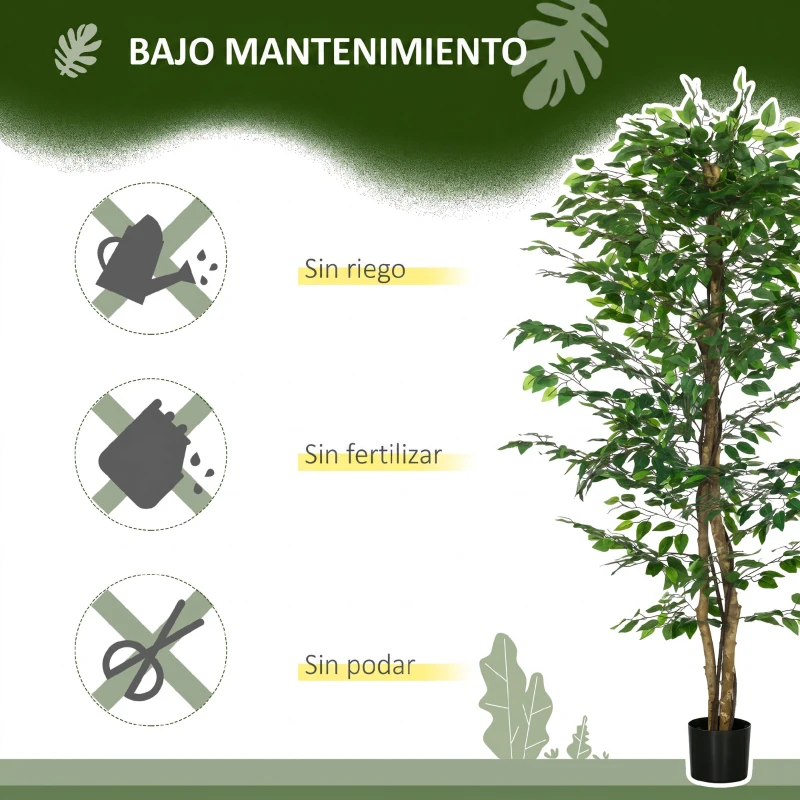 HOMCOM Pack de 2 Plantas Artificiales con Troncos Naturales 180 cm Ficus Sintética con 1260 Hojas Decoración para Hogar Verde
