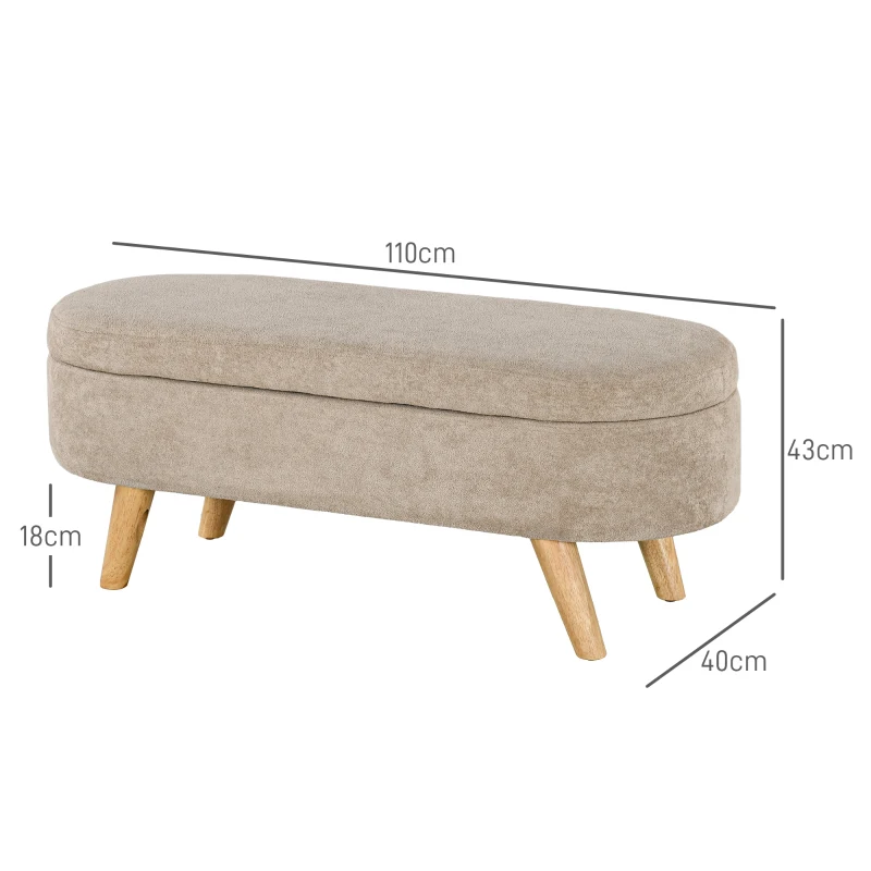 HOMCOM Panca Fondo Letto Imbottita con Spazio Portaoggetti a Scomparsa, in Legno e Poliestere, 110x40x43 cm, Beige