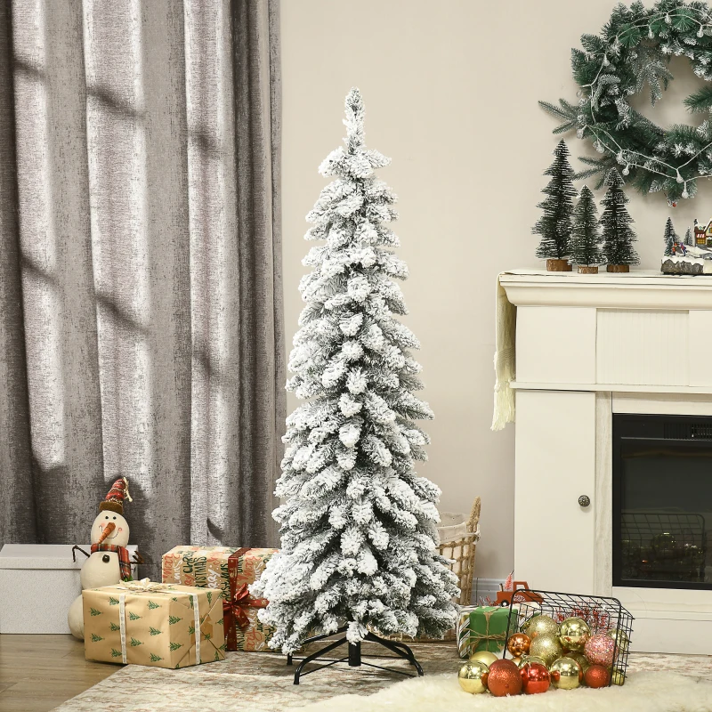 HOMCOM Arbre de Noël artificiel avec support en acier 253 branches enneigées socle pliable hauteur 135 cm vert
