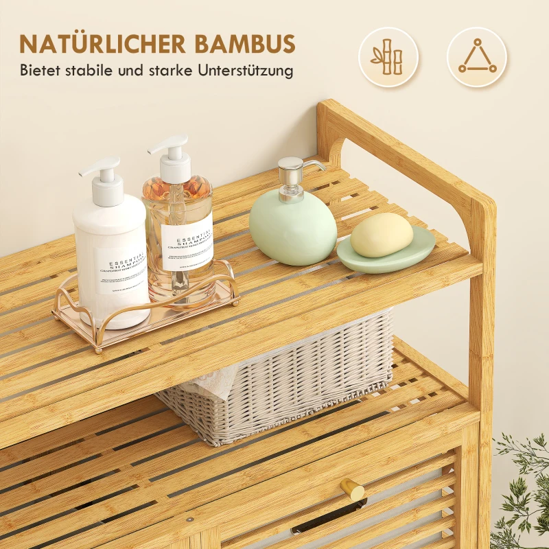 HOMCOM Vrijstaande bamboe waskast met 2 uitneembare wasmanden – badkamer & wasruimte, naturel/cremewit(m-6)
