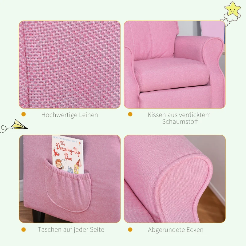 HOMCOM kinderbank kinderbank kinderfauteuil stoel ligbank verstelbaar met voetensteun voor 3-8 jaar jongens en meisjes roze 58x53x70cm