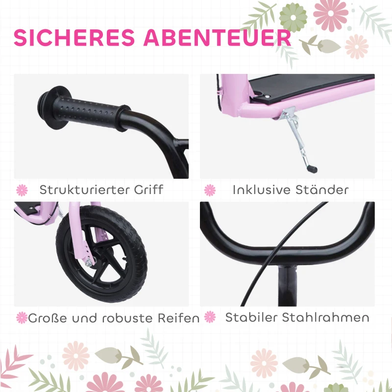 HOMCOM Step, Scooter voor Kinderen, met Handrem, Standaard, 12 Inch Wielen, vanaf 5 Jaar, Staal, Roze 120 x 52 x 88 cm(m-5)