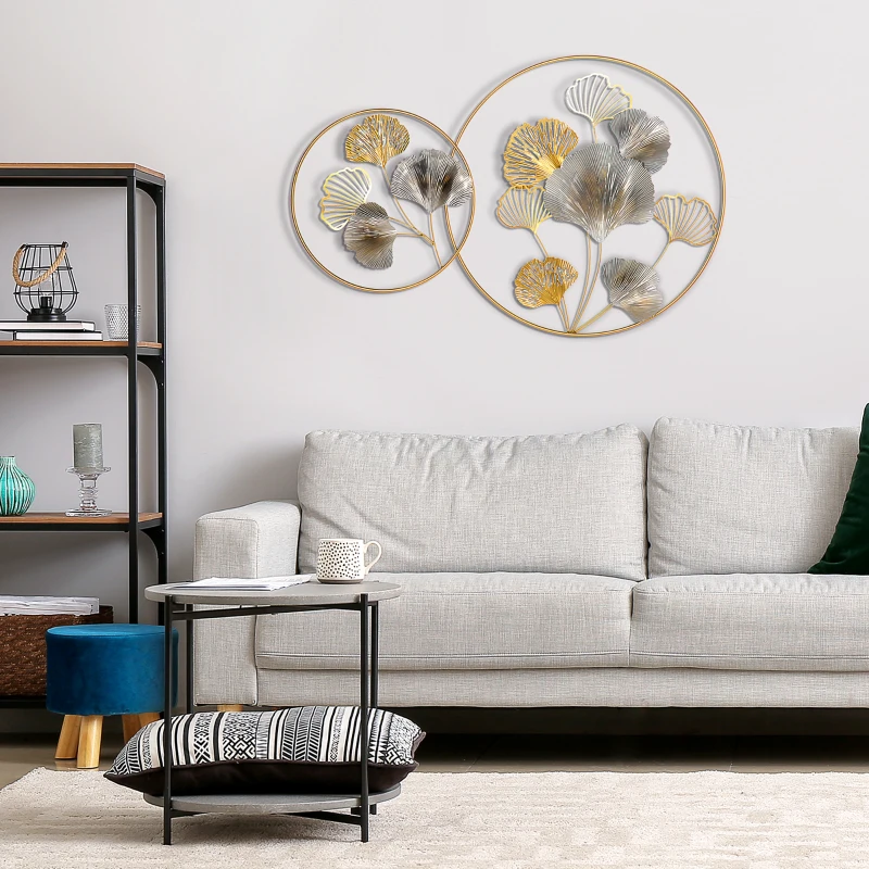 HOMCOM Large Metal Wall Art, Modern Hanging Wall Sculpture with Unique Multi-leaf Design, Horizontal or Vertical Metal Hanging Decoration for Living Room Bedroom Entryway, Gold Silver