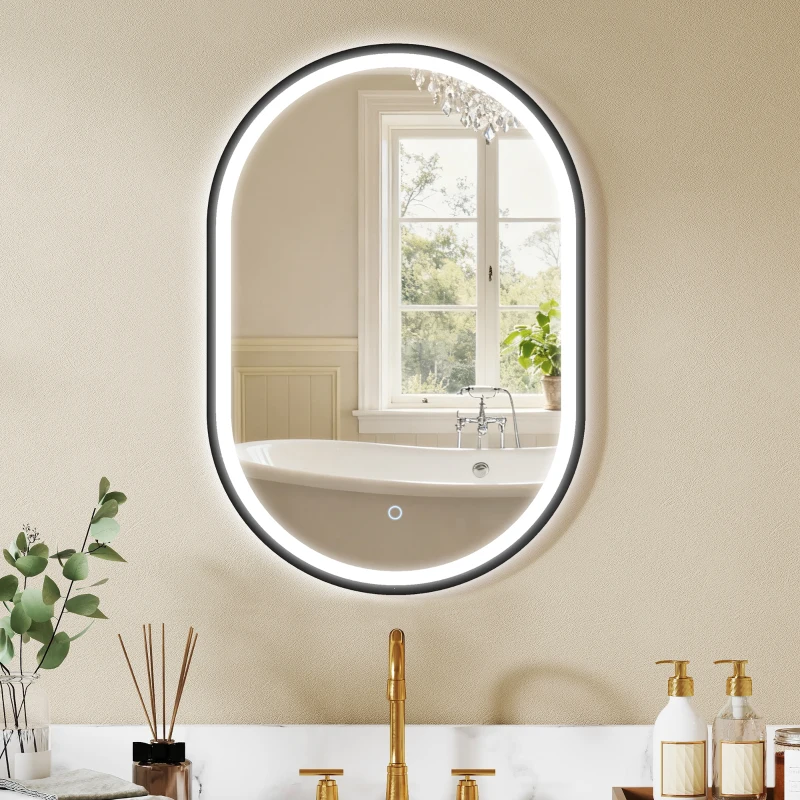 HOMCOM Miroir salle de bain éclairage LED 50x70cm, miroir lumineux salle de bain mural interrupteur tactile, lumière 3 couleurs