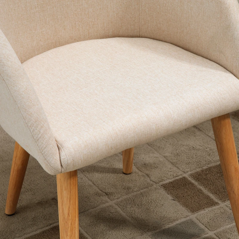 HOMCOM Set van 2 gestoffeerde stoelen, Scandinavisch ontwerp, gestoffeerde stoelen met houten poten, antislip pads, 150 kg draagvermogen, Beige