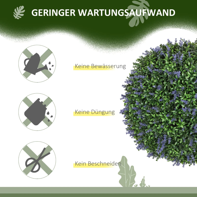 HOMCOM Set van 2 kunstmatige bolvormige planten, UV-bestendig, Kunstplanten voor Binnen- en Buitengebruik, 42 cm, Groen+Paars