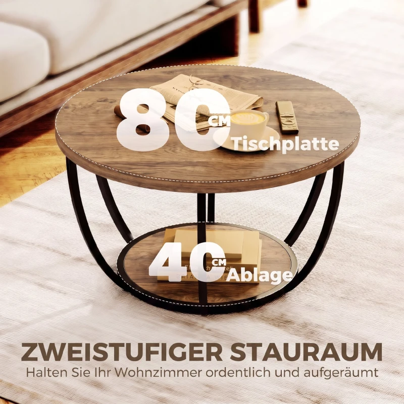 HOMCOM Salontafel met 2 niveaus, woonkamertafel 80 x 80 x 43,8 cm, bruin/zwart