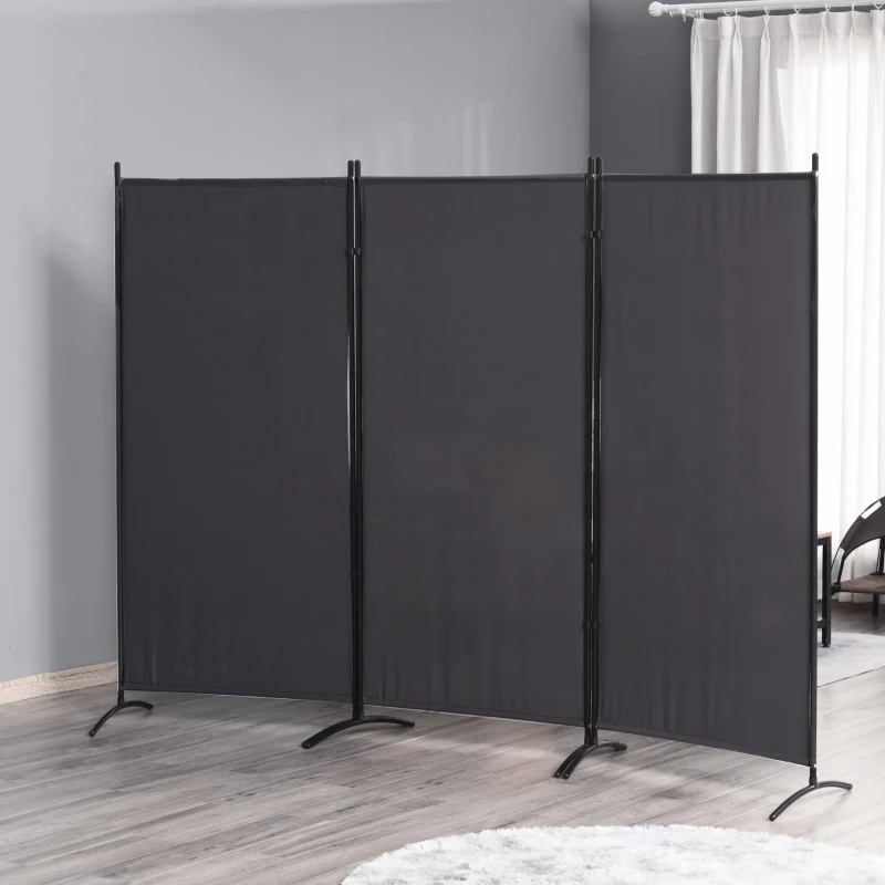 HOMCOM Paravent 3 panneaux dim. 2,53L x 0,5l x 1,82H m Store latéral Brise-Vue paravent sur Pied séparateur métal Polyester
