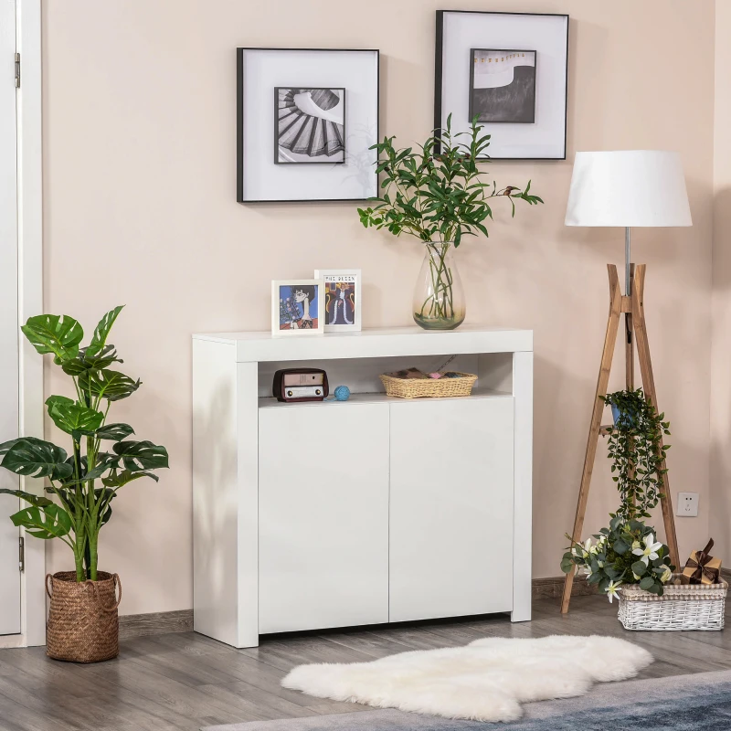 HOMCOM Mobiletto Salvaspazio Multiuso per Ingresso, Salotto o Bagno in Legno Bianco, con Luci LED Colorate, 107x35x97cm