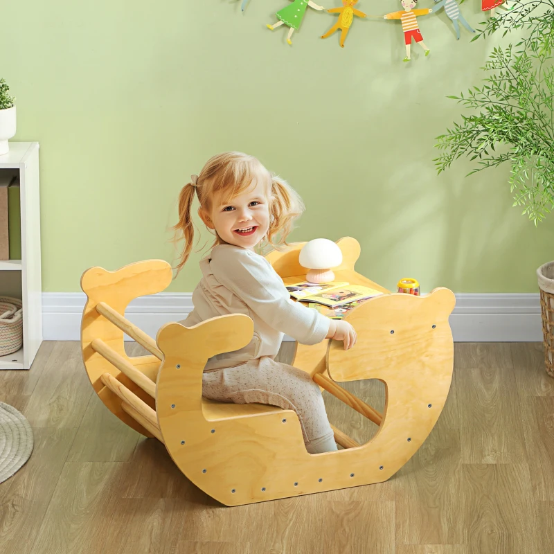 AIYAPLAY Arche d'escalade pour enfants, table à jouets pour enfants 18-48 mois, design 2 en 1, charge max. 50 kg, bois naturel