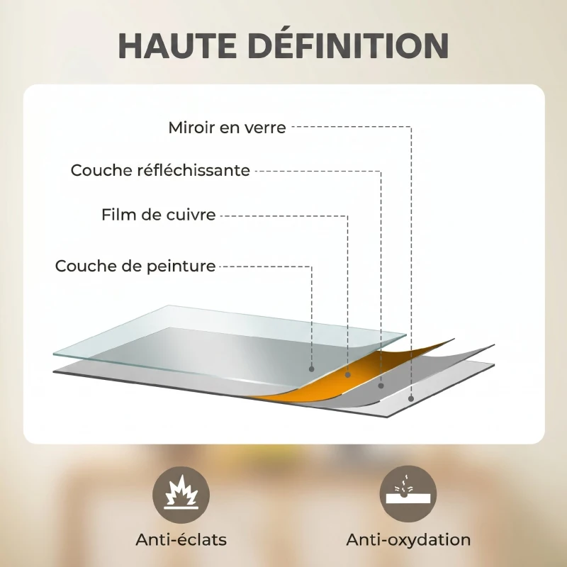 HOMCOM Miroir mural rectangulaire 76 x 101 cm, cadre en bois noir, idéal pour la salle de bain, salon ou chambre