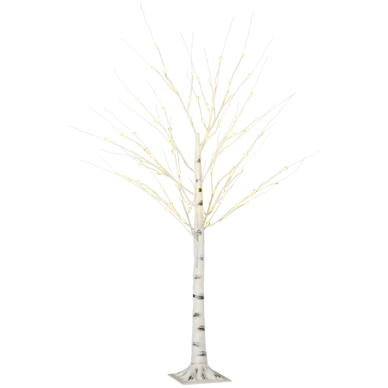 HOMCOM Kunstberk met LEDs, buigzame takken, Kunststof en Metaal, 150 cm, Wit
