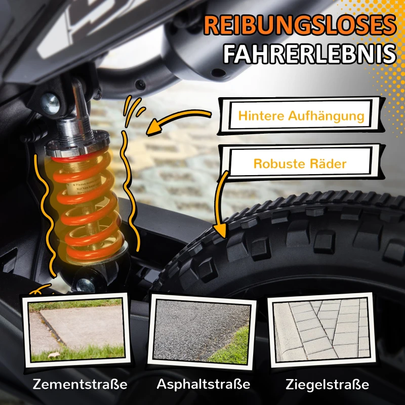 AIYAPLAY 12V kinder-motorfiets met steunwielen, LED-lichten, muziek, USB, elektrische motorfiets voor jongens en meisjes, geel(m-7)