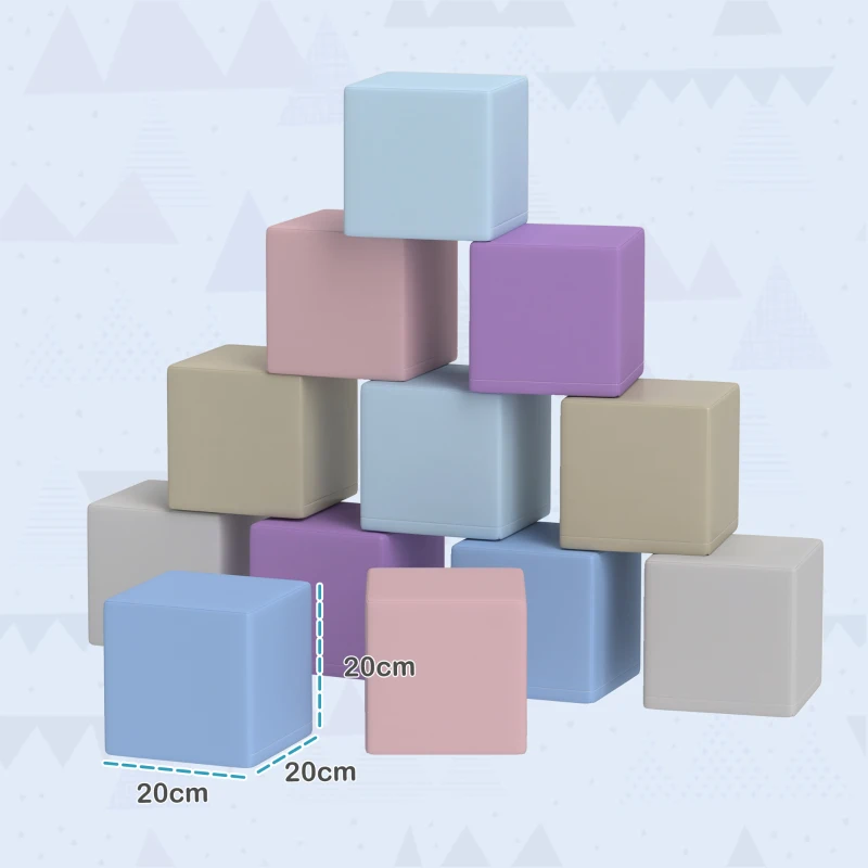 HOMCOM Zachte Bouwblokken, 12 Kubussen à 20 x 20 x 20 cm, Onderhoudsvriendelijk, Kindveilig, Voor 1-3 Jaar, Kunstleer(m-3)