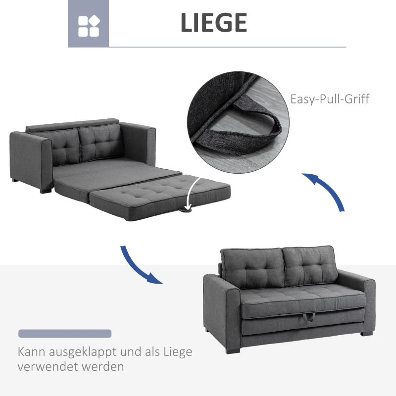 HOMCOM Multifunctionele Slaapbank Grijs | Comfortabele 2-Zits Sofa met Slaapfunctie | Ideaal voor Kleine Ruimtes