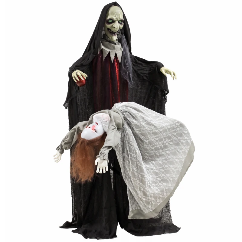 HOMCOM Halloween Animated Standing Witch with Floating Ghost Decoration with Rising and Falling Motion