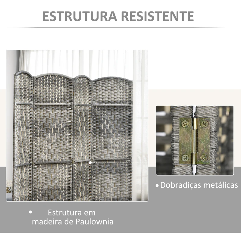 HOMCOM Biombo Dobrável de 3 Painéis Divisor de Ambientes 135x180 cm Ecrã de Privacidade de Polipropileno  Cinza Misto