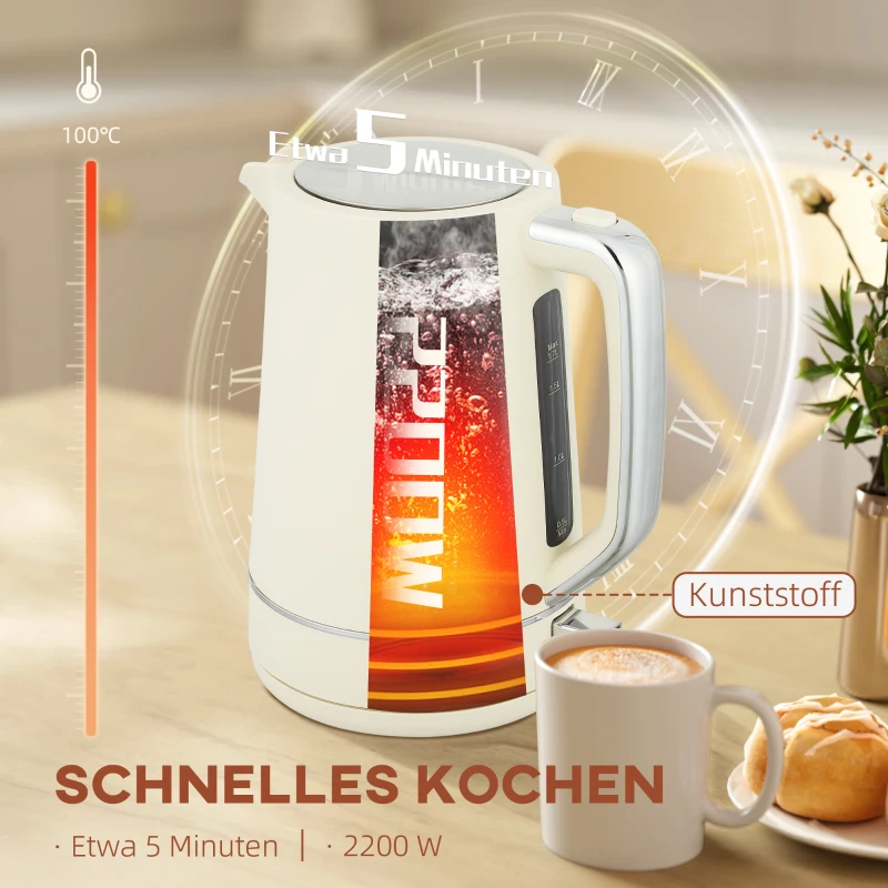 HOMCOM Set van 1,7 L Waterkoker en Toaster met 6 Bruiningsstanden, Beige