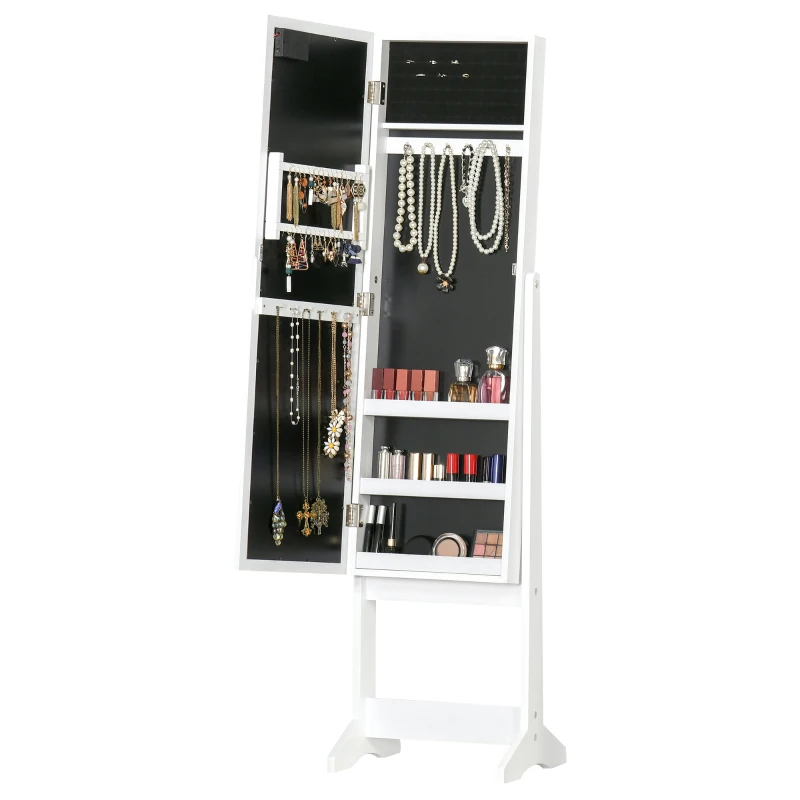 HOMCOM Armadietto Portagioie con Specchio Regolabile e Luci LED Bianco Caldo, 36x30x136 cm