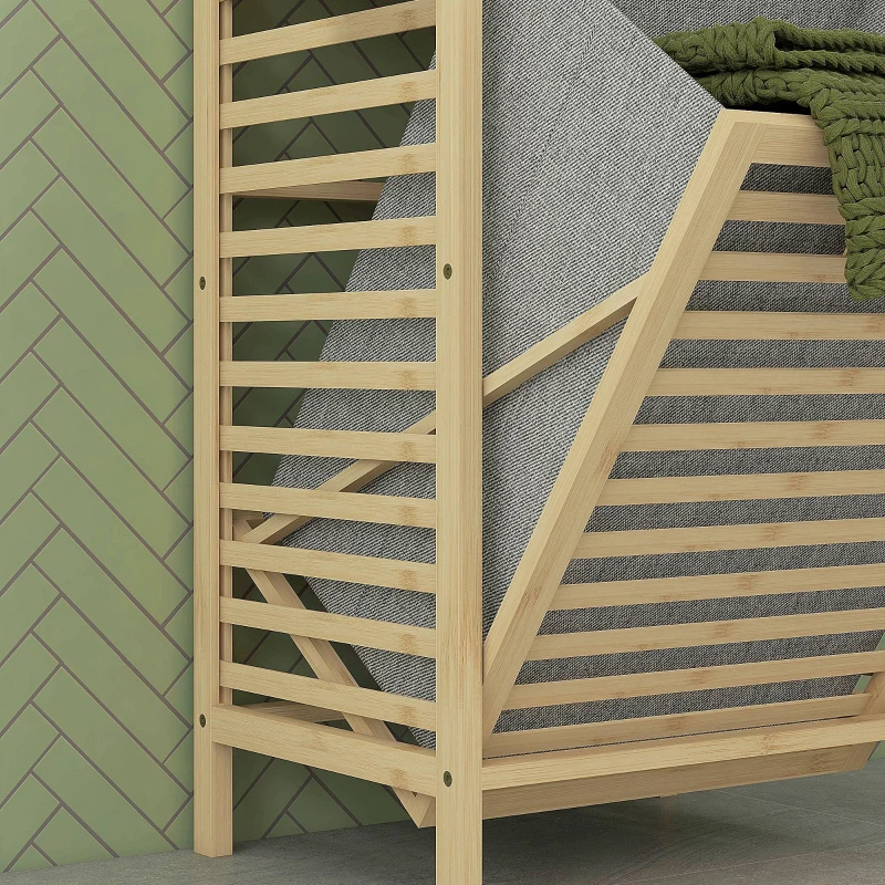 HOMCOM Badkamerrek met Wasmand, 3 Planken, Bamboe Frame, 44x33x160cm, Natuur