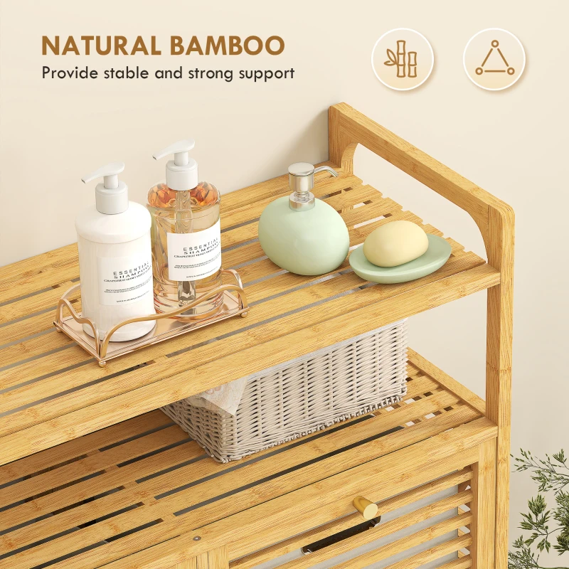 HOMCOM Double Tilt Out Bamboo Laundry Cabinet, Freestanding Bathroom Cabinet with 2 Removable Baskets, Natural